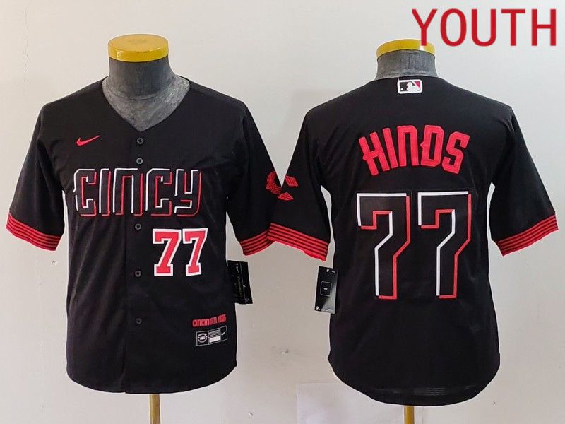 Youth Cincinnati Reds #77 Hinds Black City Edition Nike 2024 MLB Jersey style 3